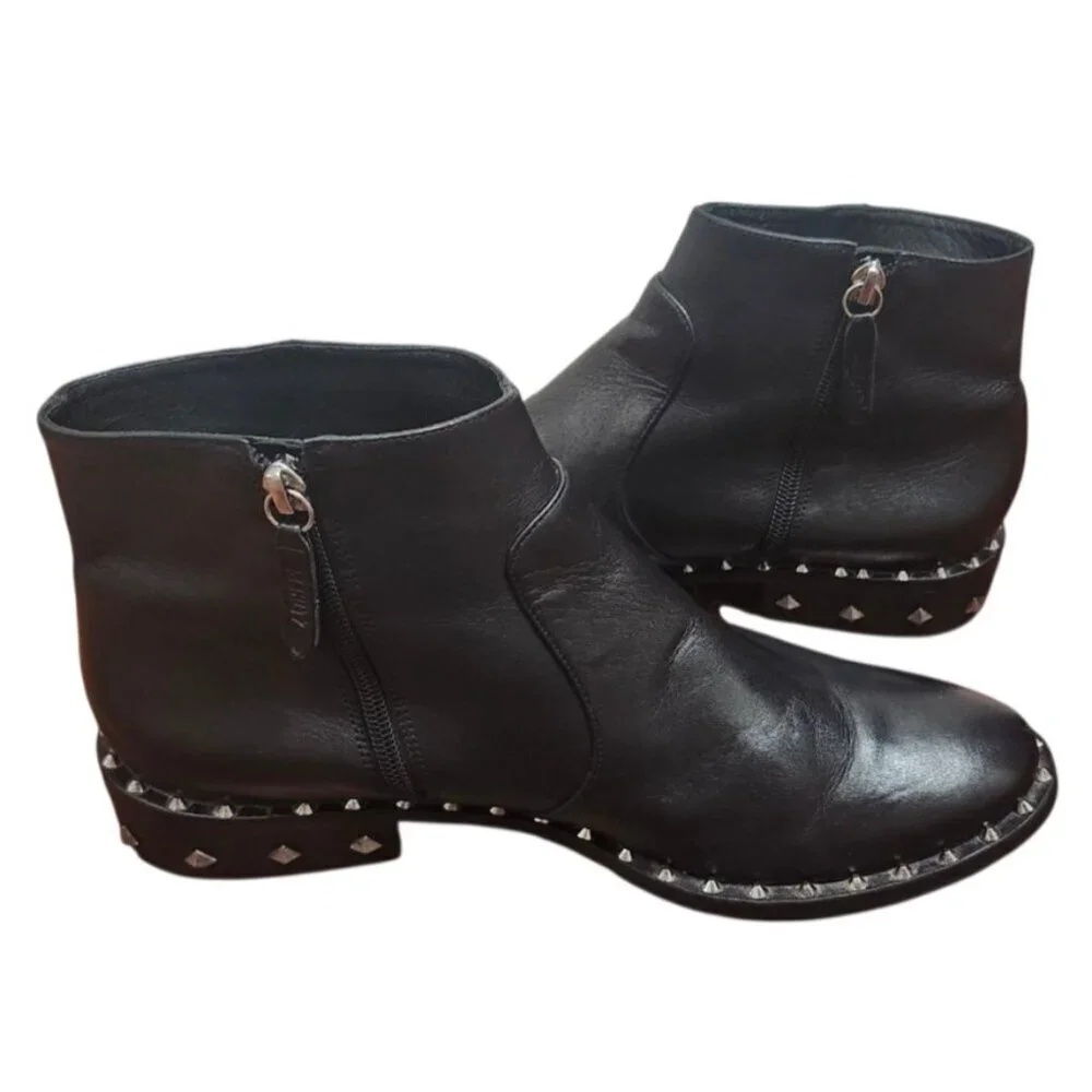 Schutz Black Leather Studded Ankle Boots Women’s 9.5B Rocker Moto Booties Brazil